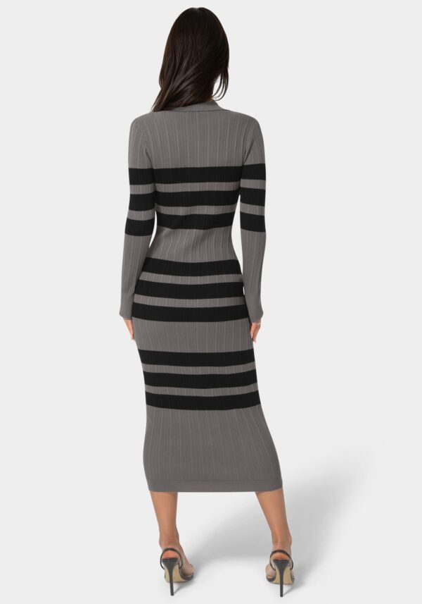 Long Sleeve Collared Striped Knit Dress